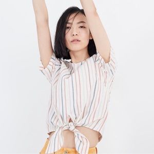 Madewell Button-Back Tie Tee in Rainbow Stripe
